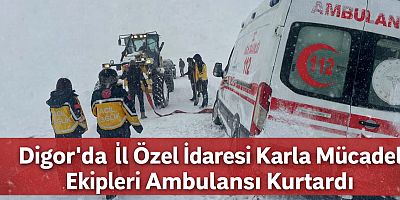 Digor’da İl Özel İdaresi Karla Mücadele Ekipleri Ambulansı Kurtardı