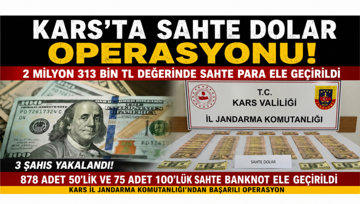 KARS’TA SAHTE DOLAR OPERASYONU 2 MİLYON 313 BİN TL DEĞERİNDE SAHTE PARA ELE GEÇİRİLDİ