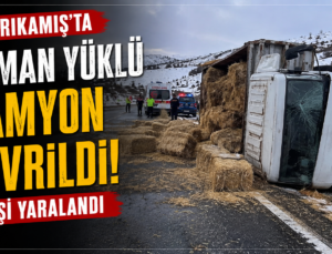 Sarıkamış’ta Saman Yüklü Kamyon Devrildi: 1 Kişi Yaralandı